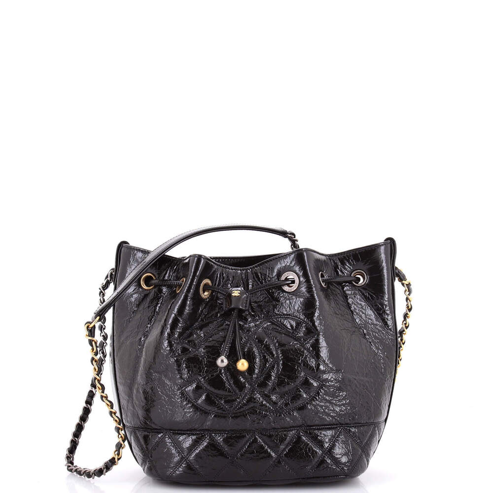Chanel Mini CC Drawstring Bucket Bag Quilted Shiny Aged Calfskin